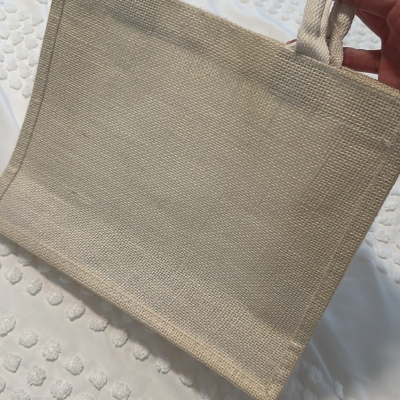 Linen Wicker Tote Bag Tan Cream Handles - Picture 6 of 9